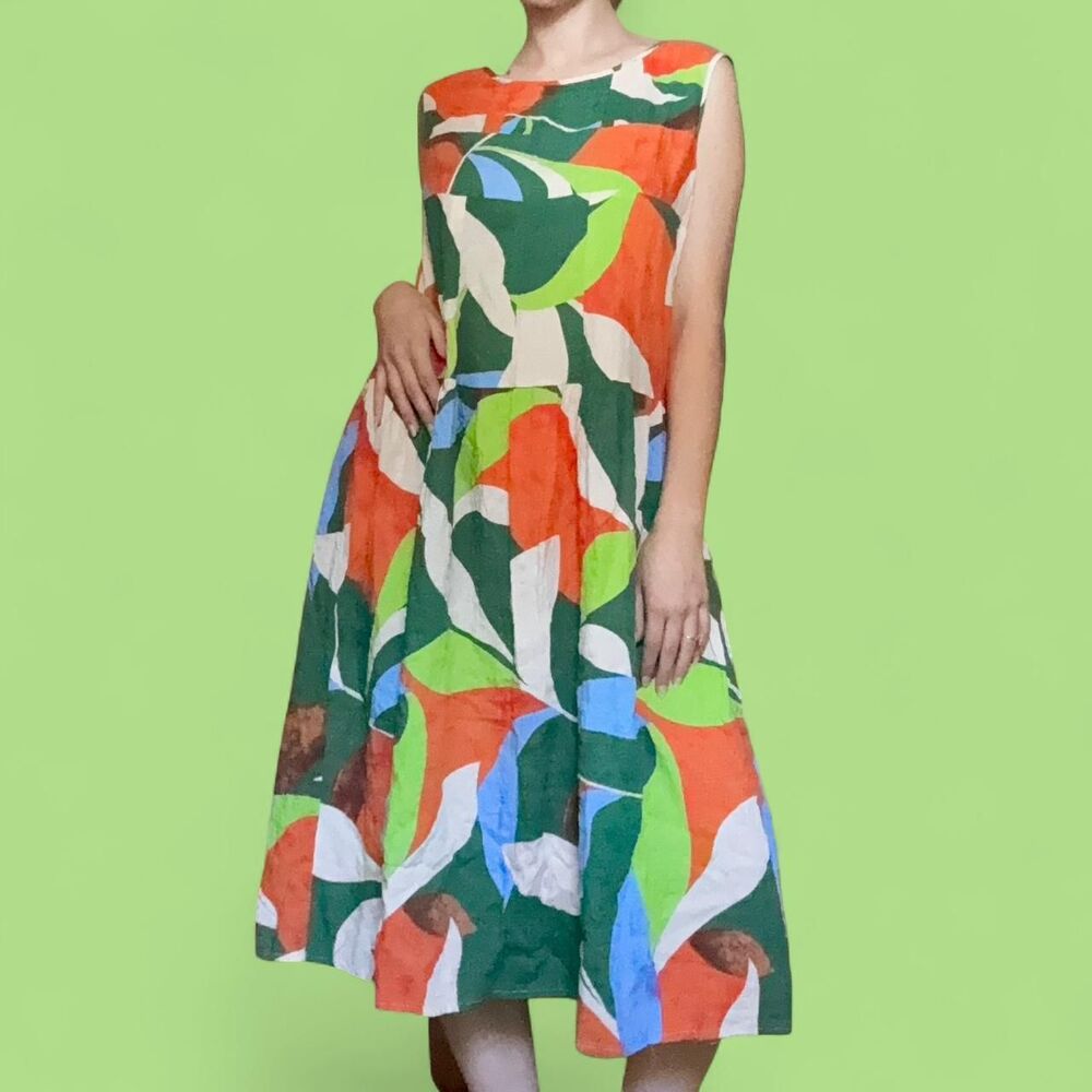 🌿 Handmade Abstract Print Midi Dress 🌿